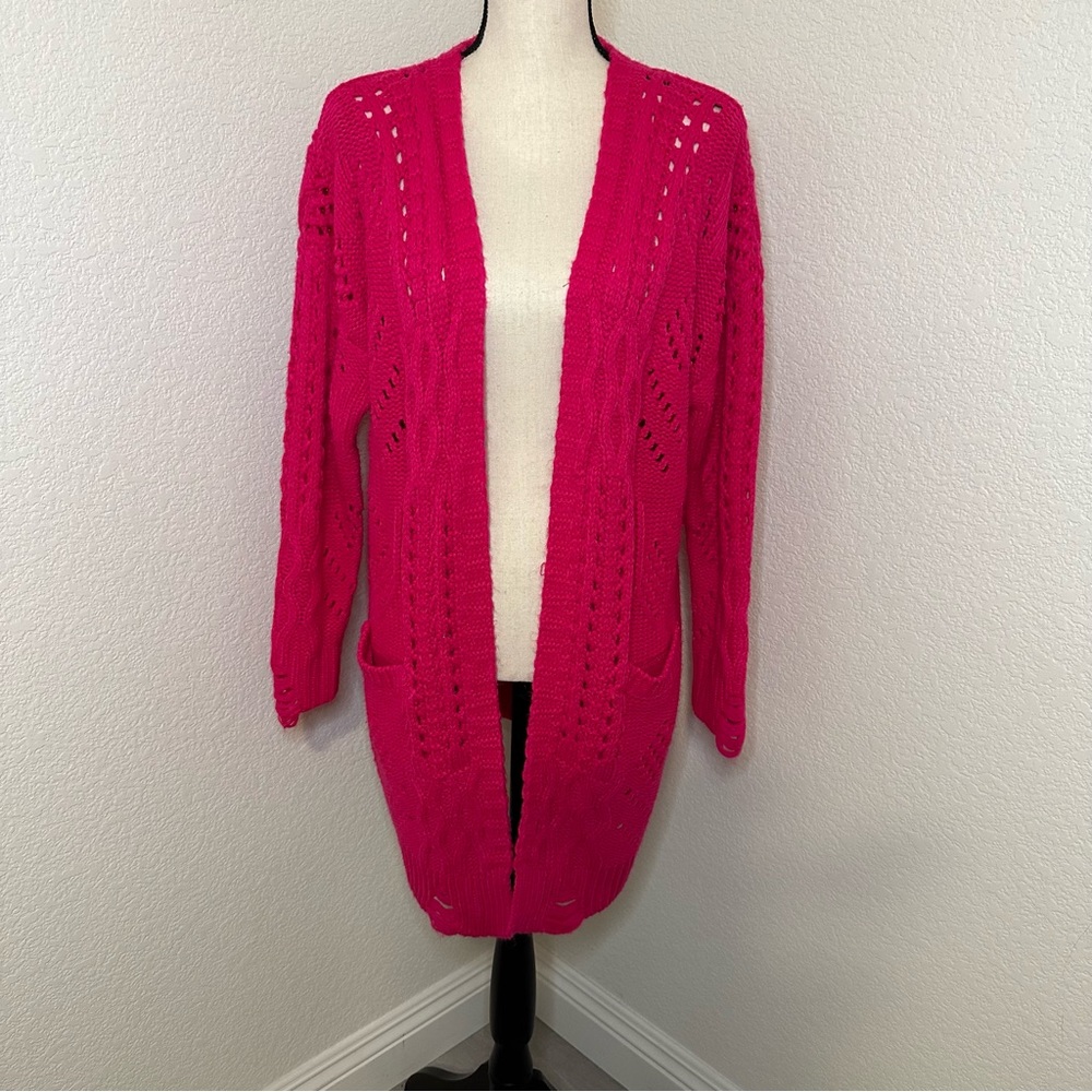 Forever21 Hot Pink Chunky Knit Oversized Cardigan Size Small